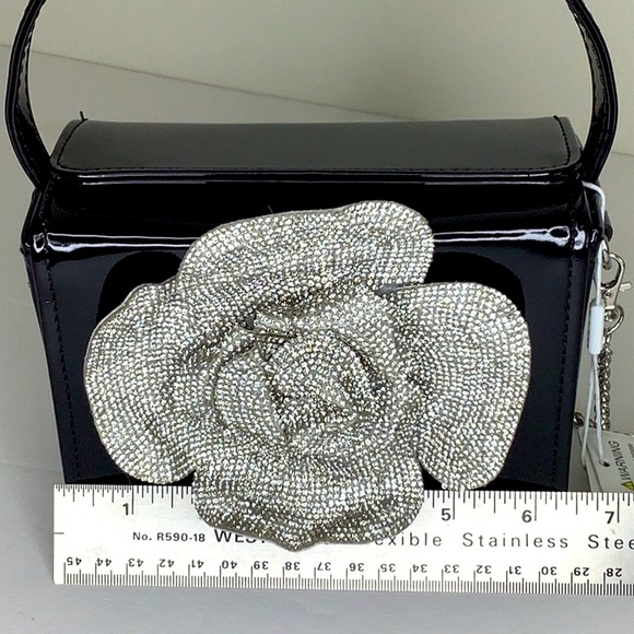 Urban Expressions Black and Silver Rose Floral Bag Wedding Guest - Picture 4 of 9